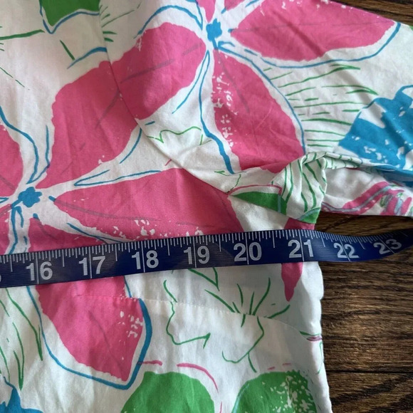 Talbots Womens Large Bright Floral 3/4 Sleeve Popover Cotton V-Neck Top X0917 - Picture 7 of 12